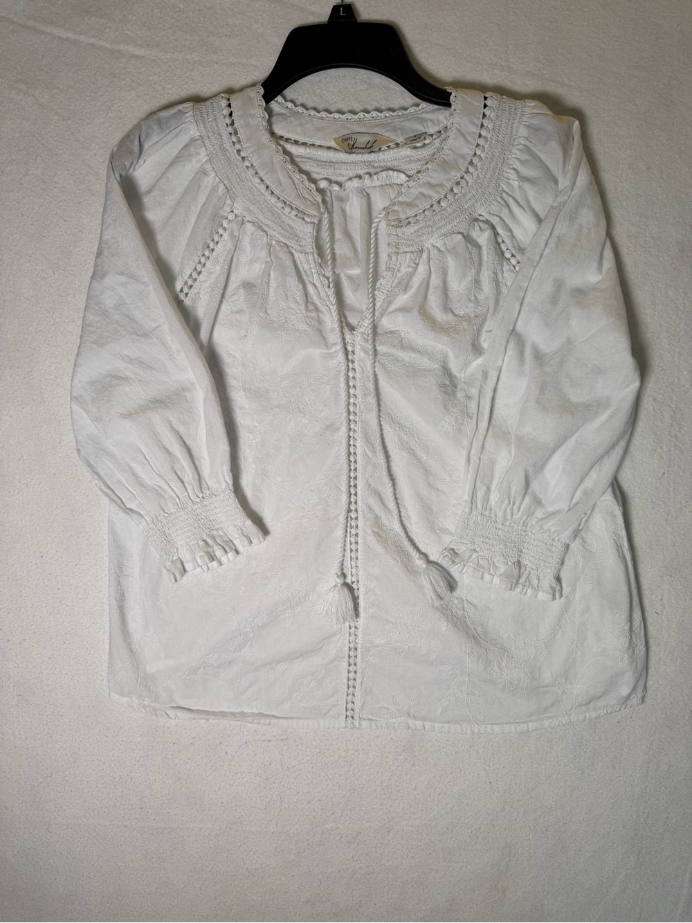 Caffe Marrakesh Women’s White Peasant Blouse with Tassel Tie Boho S